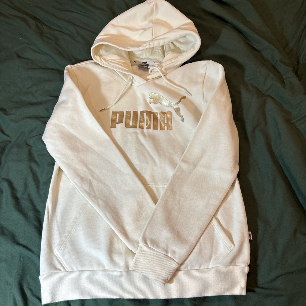PUMA White Hoodie with Gold Logo